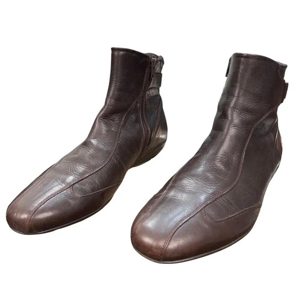 Bacco Bucci Llorente Brown Leather Side Strap Ankle Boots Size 43 US 10